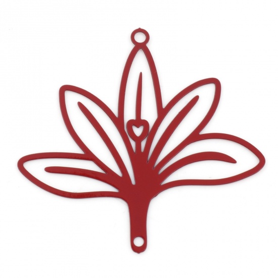 Image de Connecteurs Estampe en Filigrane en Alliage de Fer Rouge Orchidée Laqué 3.8cm x 3.6cm, 10 Pcs