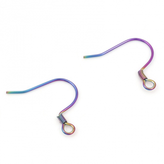 Picture of 304 Stainless Steel Ear Wire Hooks Earrings For DIY Jewelry Making Accessories Rainbow Color Plated With Loop 19mm x 18mm, Post/ Wire Size: (21 gauge), 10 PCs