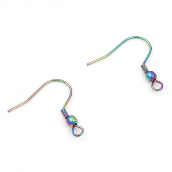 Picture of 304 Stainless Steel Ear Wire Hooks Earrings For DIY Jewelry Making Accessories Rainbow Color Plated With Loop 21mm x 21mm, Post/ Wire Size: (21 gauge), 10 PCs