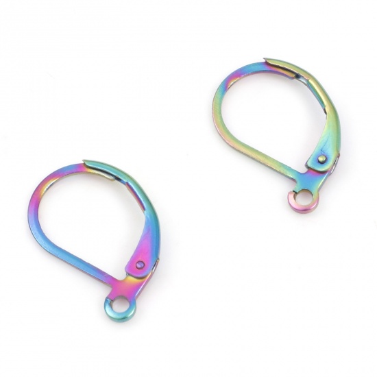 Picture of 304 Stainless Steel Lever Back Clips Earrings Drop Rainbow Color Plated With Loop 16mm x 10.5mm, Post/ Wire Size: (21 gauge), 10 PCs