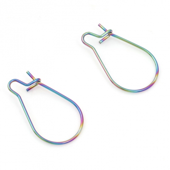 Picture of 304 Stainless Steel Ear Wire Hooks Earrings For DIY Jewelry Making Accessories U-shaped Rainbow Color Plated 21mm x 13mm, Post/ Wire Size: (21 gauge), 10 PCs