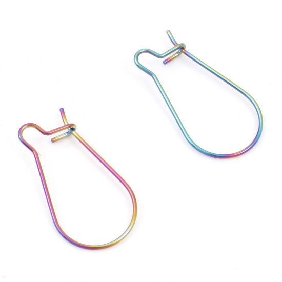 Picture of 304 Stainless Steel Ear Wire Hooks Earrings For DIY Jewelry Making Accessories U-shaped Rainbow Color Plated 25mm x 13mm, Post/ Wire Size: (21 gauge), 10 PCs