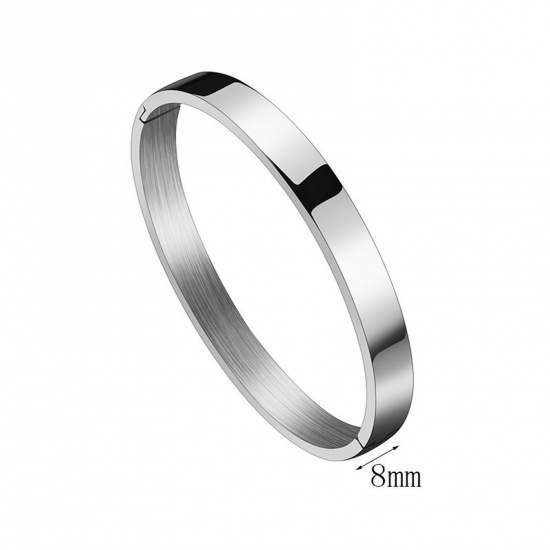 Picture of 304 Stainless Steel 8mm Blank Stamping Tags Bangles Bracelets Round Silver Tone Polished Two Sides 6cm Dia., 1 Piece