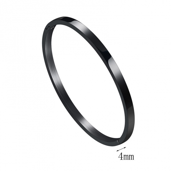 Picture of 304 Stainless Steel 4mm Blank Stamping Tags Bangles Bracelets Round Black Polished Two Sides 6cm Dia., 1 Piece