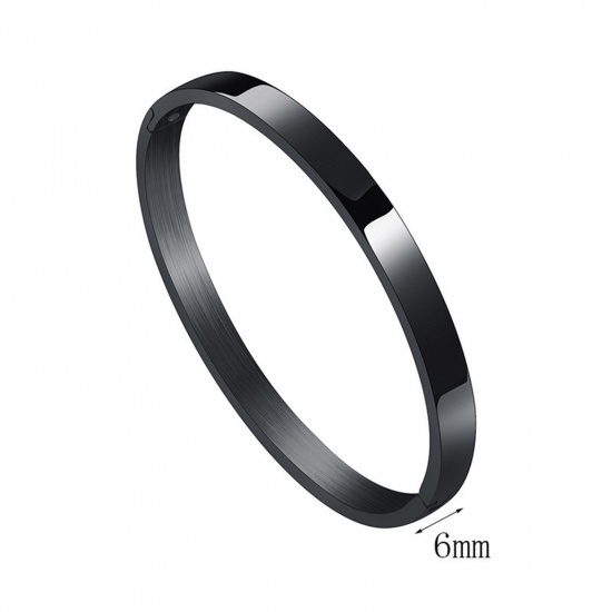 Picture of 304 Stainless Steel 6mm Blank Stamping Tags Bangles Bracelets Round Black Polished Two Sides 6cm Dia., 1 Piece