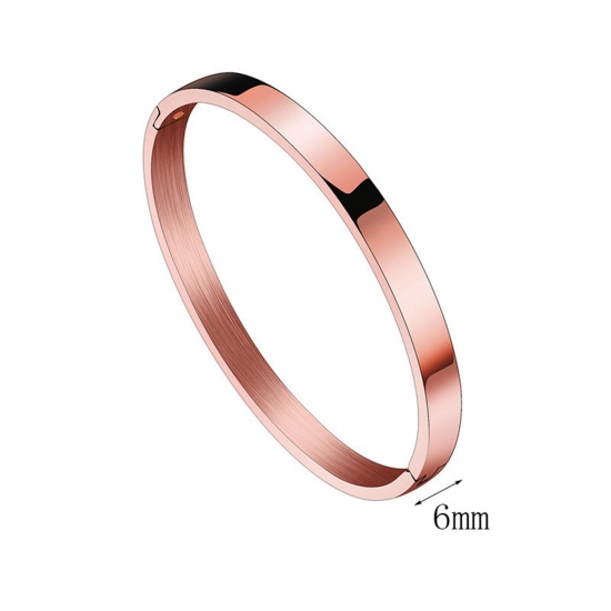 Picture of 304 Stainless Steel 6mm Blank Stamping Tags Bangles Bracelets Round Rose Gold Polished Two Sides 6cm Dia., 1 Piece