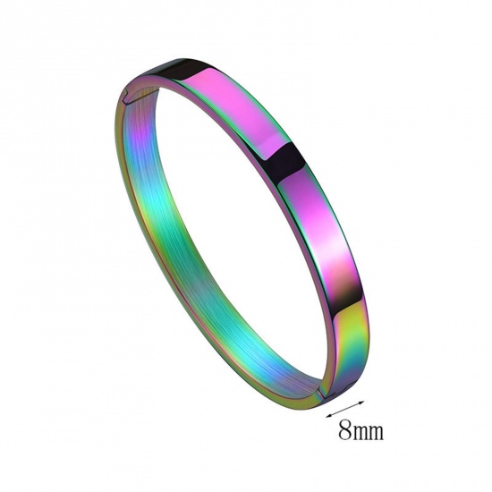 Picture of 304 Stainless Steel Blank Stamping Tags Bangles Bracelets Round Rainbow Color Plated Polished Two Sides 8mm, 6cm Dia., 1 Piece