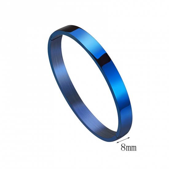 Picture of 304 Stainless Steel 8mm Blank Stamping Tags Bangles Bracelets Round Blue Polished Two Sides 6cm Dia., 1 Piece