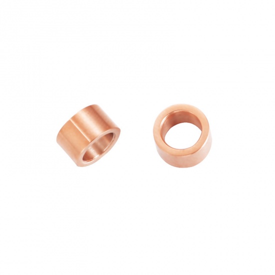 Picture of 304 Stainless Steel Blank Stamping Tags Beads Cylinder Rose Gold One Side 10mm x 6mm, 1 Piece
