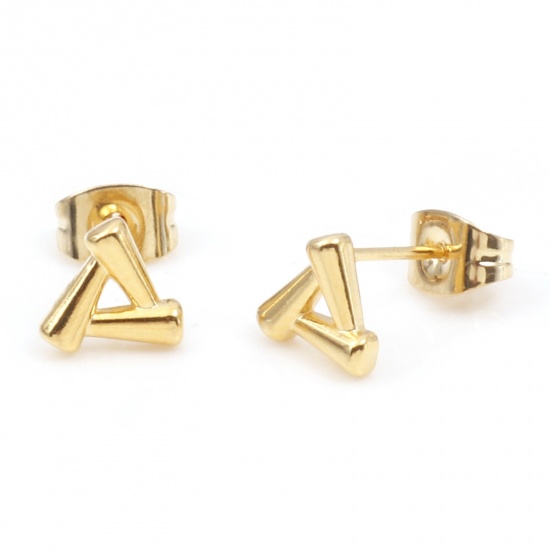 Image de 1 Paire Boucles d'Oreilles Puces en 304 Acier Inoxydable Placage sous Vide Géométrique Doré Triangle 7mm x 7mm , Epaisseur de Fil: (21 gauge)