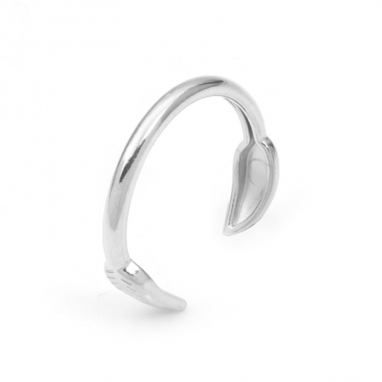 Imagen de 304 Acero Inoxidable Elegante Abierto Anillos Tono de Plata Hoja 18.5mm (US Size 8.5), 1 Unidad