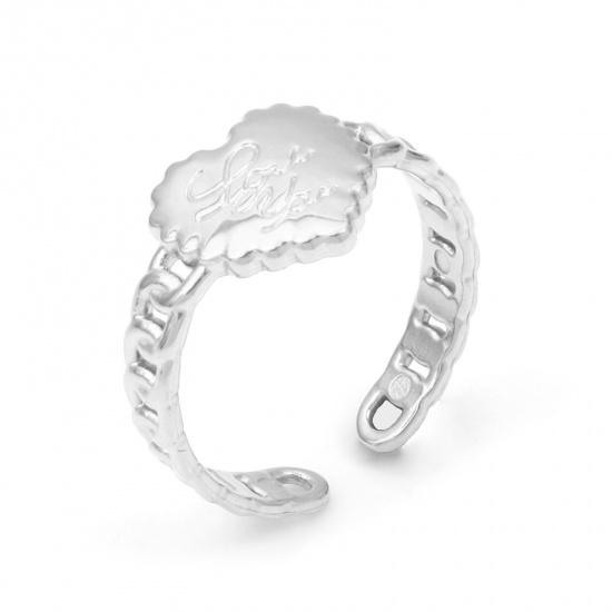 Imagen de 304 Acero Inoxidable día de San Valentín Abierto Anillos Tono de Plata Cadena de Enlace Corazón 17.3mm (US size 7), 1 Unidad