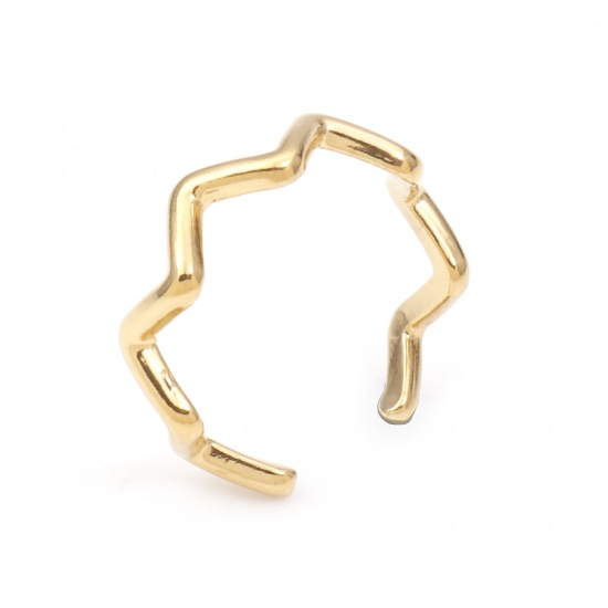 Immagine di 1 Pz Placcatura Sottovuoto 304 Acciaio Inossidabile Elegante Aperto Anello Oro Placcato Onda 18.5mm (taglia di US: 8.5)