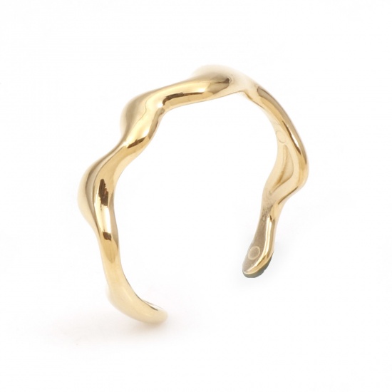 Picture of 304 Stainless Steel Stylish Open Rings Gold Plated Wave 18.5mm(US size 8.5), 1 Piece