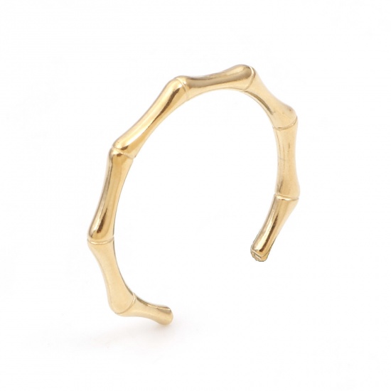 Picture of 304 Stainless Steel Stylish Open Rings Gold Plated Bamboo-shaped 18.5mm(US size 8.5), 1 Piece
