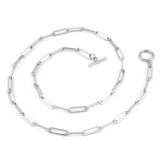 Bild von 304 Edelstahl Einfach Büroklammerkette Halskette Silberfarbe 49.5cm lang, Kettengröße: 4mm, 1 Strang