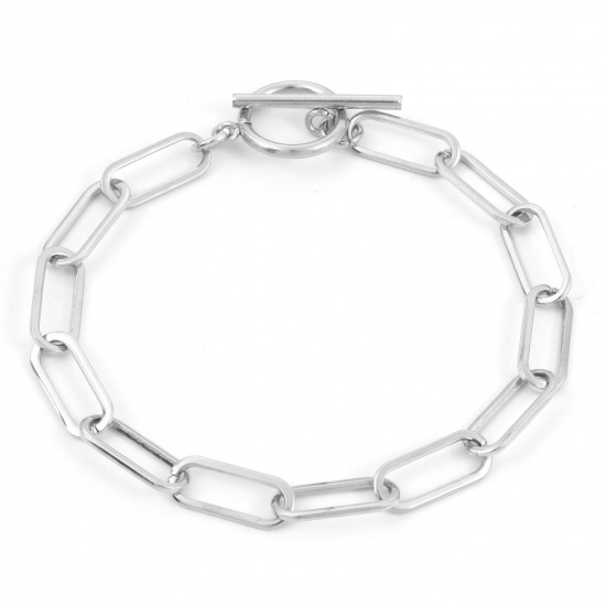Picture of 304 Stainless Steel Simple Paperclip Chain Bracelets Silver Tone 20cm(7 7/8") long, 1 Piece