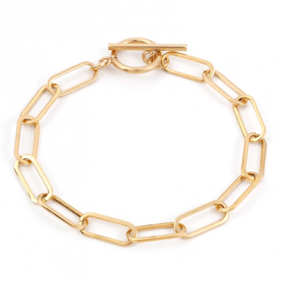 Picture of 1 Piece Vacuum Plating 304 Stainless Steel Simple Paperclip Chain Bracelets Gold Plated 20cm(7 7/8") long