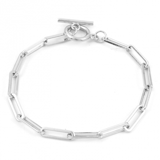 Picture of 304 Stainless Steel Simple Paperclip Chain Bracelets Silver Tone 19cm(7 4/8") long, 1 Piece