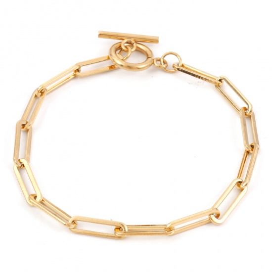 Picture of 1 Piece Vacuum Plating 304 Stainless Steel Simple Paperclip Chain Bracelets Gold Plated 19cm(7 4/8") long