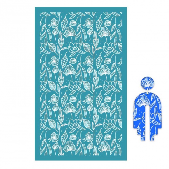 Picture of Polyester Printed Template DIY Tools For Polymer Clay Earring Jewelry Making Green Blue Rectangle Leaf Reusable 15cm x 9.1cm, 1 Piece