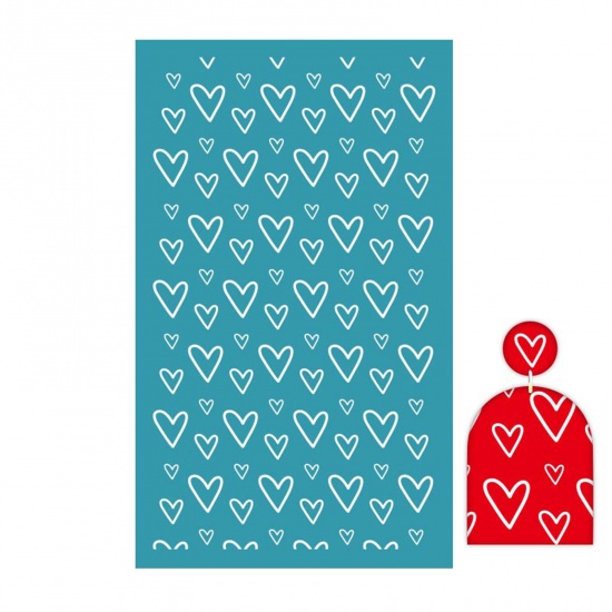 Picture of Polyester Printed Template DIY Tools For Polymer Clay Earring Jewelry Making Green Blue Rectangle Heart Reusable 15cm x 9.1cm, 1 Piece