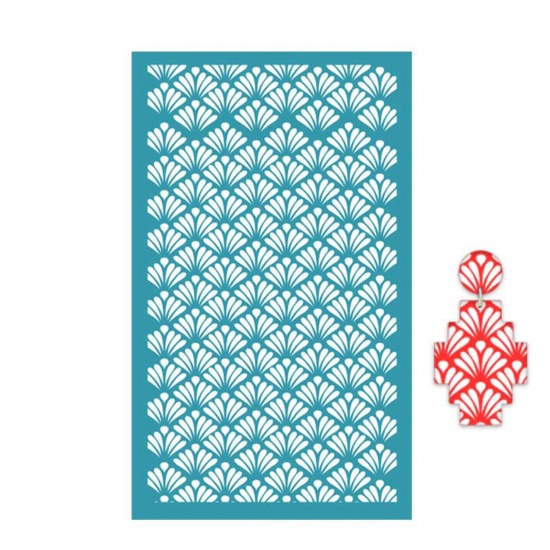 Image de Outils de Bricolage de Modèles Imprimés pour la Fabrication de Bijoux de Boucles d'Oreilles en Argile Polymère en Polyester Bleu-Vert Rectangle Coquilles Réutilisable 15cm x 9.1cm, 1 Pièce
