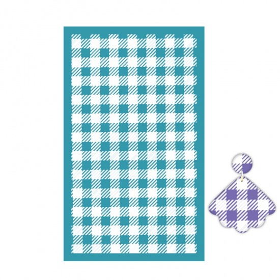 Picture of Polyester Printed Template DIY Tools For Polymer Clay Earring Jewelry Making Green Blue Rectangle Grid Checker Reusable 15cm x 9.1cm, 1 Piece
