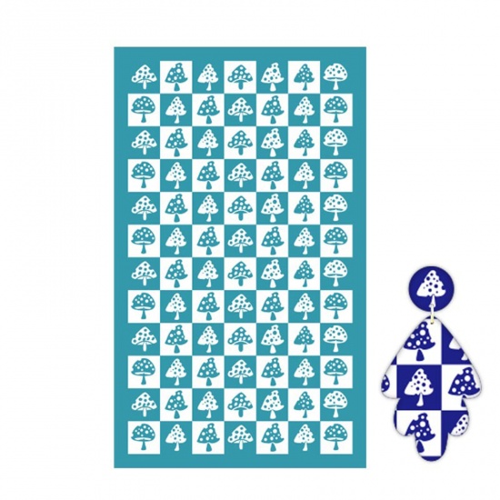 Image de Outils de Bricolage de Modèles Imprimés pour la Fabrication de Bijoux de Boucles d'Oreilles en Argile Polymère en Polyester Bleu-Vert Rectangle Champignon Réutilisable 15cm x 9.1cm, 1 Pièce