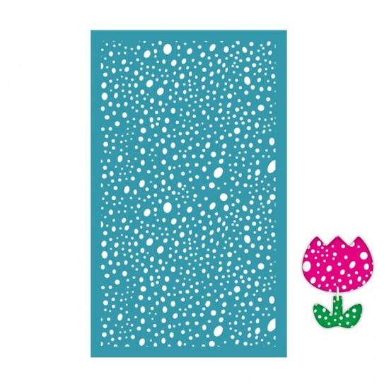 Picture of Polyester Printed Template DIY Tools For Polymer Clay Earring Jewelry Making Green Blue Rectangle Spot Reusable 15cm x 9.1cm, 1 Piece