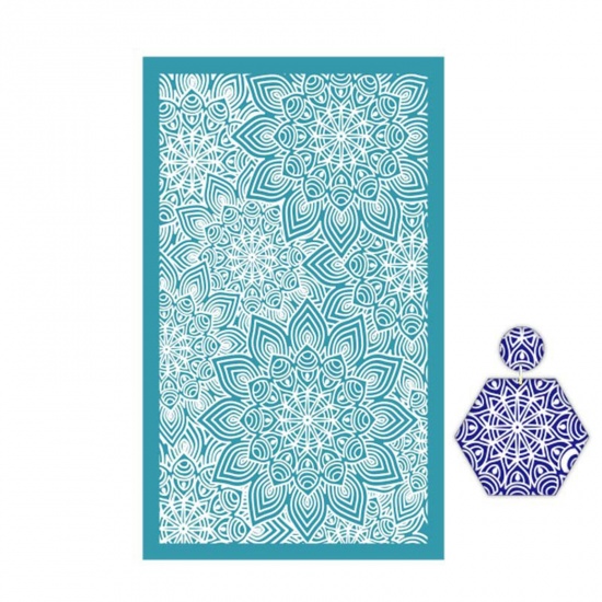 Picture of Polyester Printed Template DIY Tools For Polymer Clay Earring Jewelry Making Green Blue Rectangle Flower Reusable 15cm x 9.1cm, 1 Piece