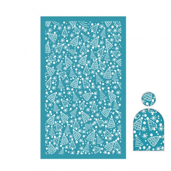 Image de Outils de Bricolage de Modèles Imprimés pour la Fabrication de Bijoux de Boucles d'Oreilles en Argile Polymère en Polyester Bleu-Vert Rectangle Sapin de Noël Réutilisable 15cm x 9.1cm, 1 Pièce