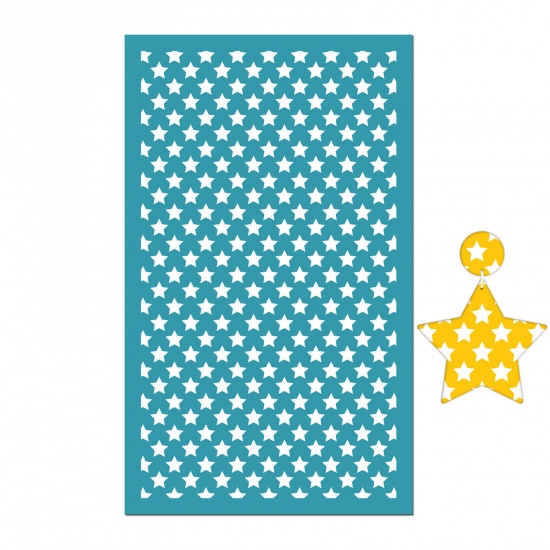 Picture of Polyester Printed Template DIY Tools For Polymer Clay Earring Jewelry Making Green Blue Rectangle Star Reusable 15cm x 9.1cm, 1 Piece