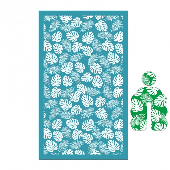 Picture of Polyester Printed Template DIY Tools For Polymer Clay Earring Jewelry Making Green Blue Rectangle Leaf Reusable 15cm x 9.1cm, 1 Piece