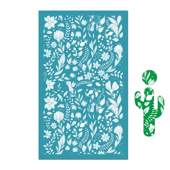 Picture of Polyester Printed Template DIY Tools For Polymer Clay Earring Jewelry Making Green Blue Rectangle Flower Reusable 15cm x 9.1cm, 1 Piece