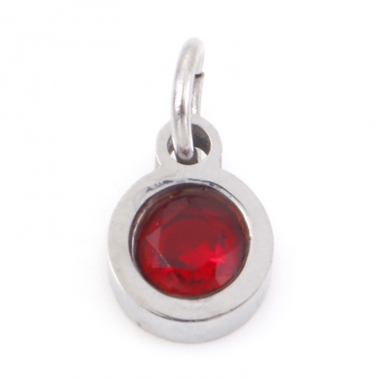 Picture of 304 Stainless Steel Charms Gold Plated Round Red Cubic Zirconia 11mm x 6mm, 1 Piece