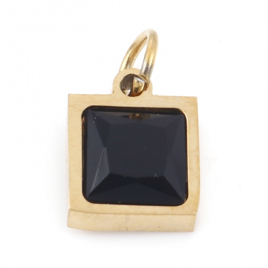 Imagen de 1 Unidad Recubrimiento al Vacío PVD Ecológico 304 Acero Inoxidable Colgantes Chapado en Oro Cuadrado Negro Circón Artificial 13mm x 8mm