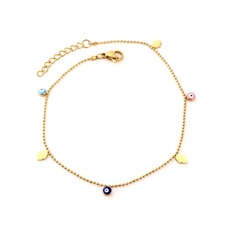 Bild von Großhandel Böser Blick Bunt Emaille 304 Edelstahl Schmuckkette Kette Fußketten, Vergoldet Frauen Stilvoll Stilvoll Geschenk Schmuckbedarf, 22cm lang, 1 Strang