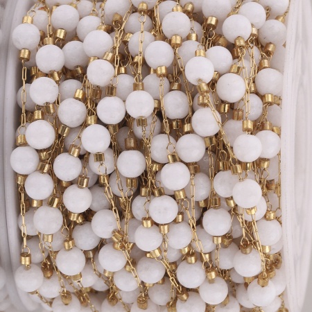 Immagine di 1 M Placcatura Sottovuoto 304 Acciaio Inossidabile & Pietra Catena di Perline Per Risultati di Creazione di Gioielli Fai-da-te Fatti a Mano Oro Placcato Bianco 4.5mm - 4mm