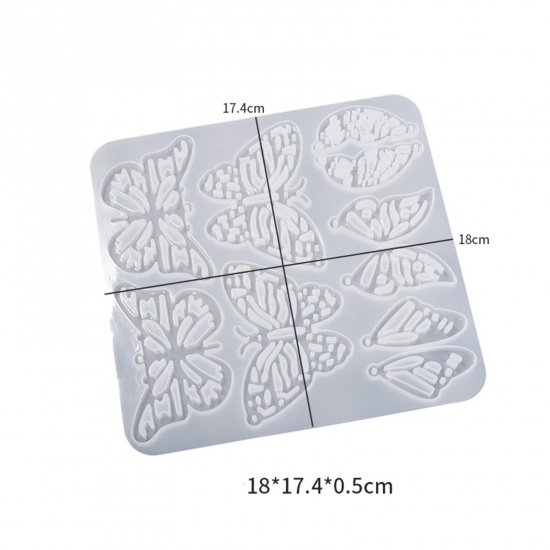 Picture of Silicone Resin Mold For Keychain Necklace Earring Pendant Jewelry DIY Making Rectangle Butterfly White 18cm x 17.4cm, 1 Piece