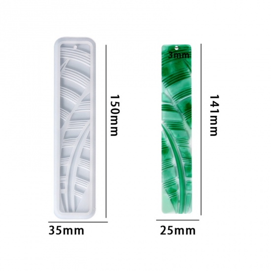 Picture of Silicone Resin Mold For Jewelry Making Bookmark Feather White 15cm x 3.5cm, 1 Piece