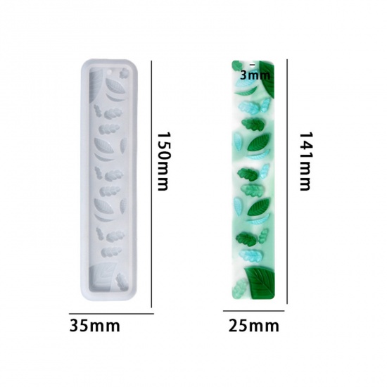 Picture of Silicone Resin Mold For Jewelry Making Bookmark Leaf White 15cm x 3.5cm, 1 Piece