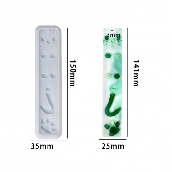 Picture of Silicone Resin Mold For Jewelry Making Bookmark Cat White 15cm x 3.5cm, 1 Piece