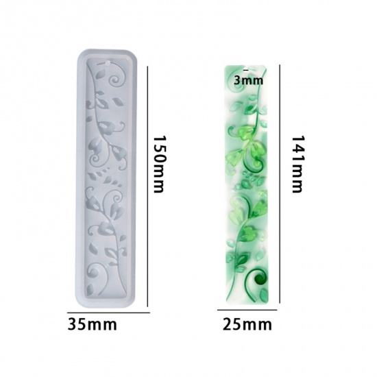 Picture of Silicone Resin Mold For Jewelry Making Bookmark Flower Vine White 15cm x 3.5cm, 1 Piece