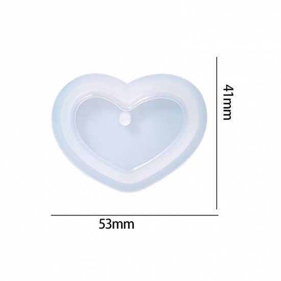 Picture of Silicone Resin Mold For Keychain Necklace Earring Pendant Jewelry DIY Making Heart White 5.3cm x 4.1cm, 1 Piece