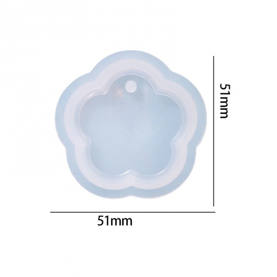 Picture of Silicone Resin Mold For Keychain Necklace Earring Pendant Jewelry DIY Making Plum Blossom White 5.1cm x 5.1cm, 1 Piece