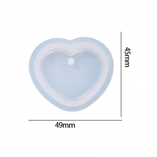 Picture of Silicone Resin Mold For Keychain Necklace Earring Pendant Jewelry DIY Making Heart White 4.9cm x 4.5cm, 1 Piece