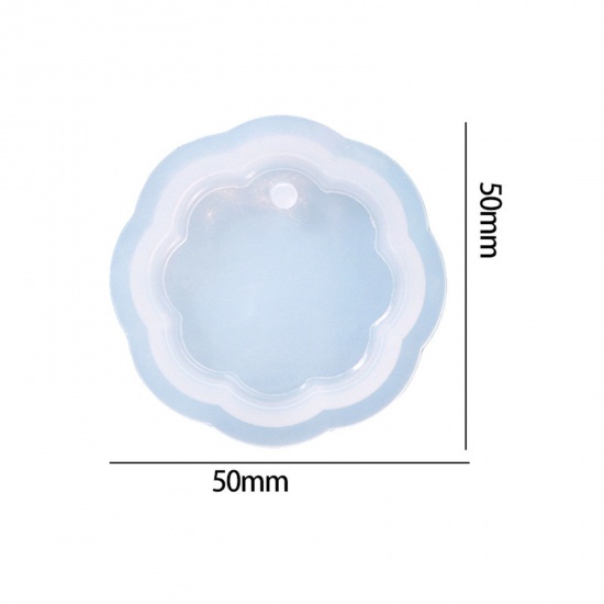 Picture of Silicone Resin Mold For Keychain Necklace Earring Pendant Jewelry DIY Making Flower White 5cm x 5cm, 1 Piece