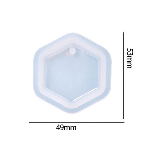 Picture of Silicone Resin Mold For Keychain Necklace Earring Pendant Jewelry DIY Making Hexagon White 5.3cm x 4.9cm, 1 Piece