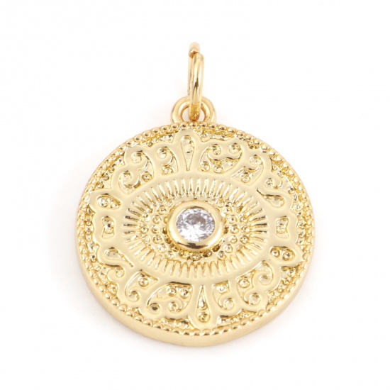 Picture of Brass Charms 18K Real Gold Plated Round Eye Micro Pave Clear Cubic Zirconia 21mm x 15mm, 1 Piece                                                                                                                                                              